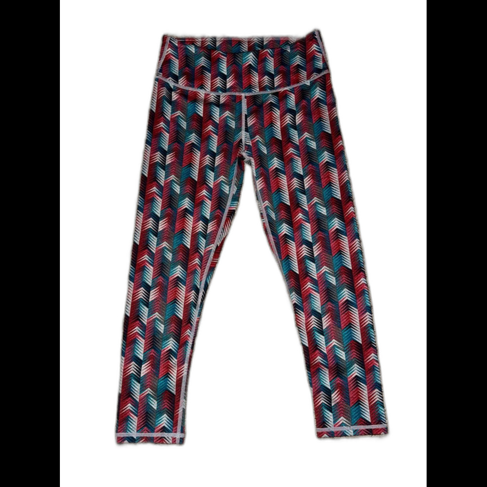 Fabletics Chevron-Pattern High-Waist Leggings in Teal, Red, Navy Size Xs